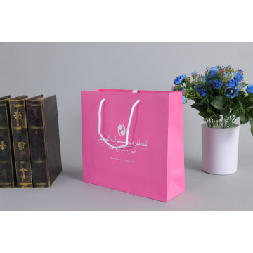 Custom Printed Personalized Pink Matte Laminated Retail Shopping Euro Tote Paper Bag with Logos